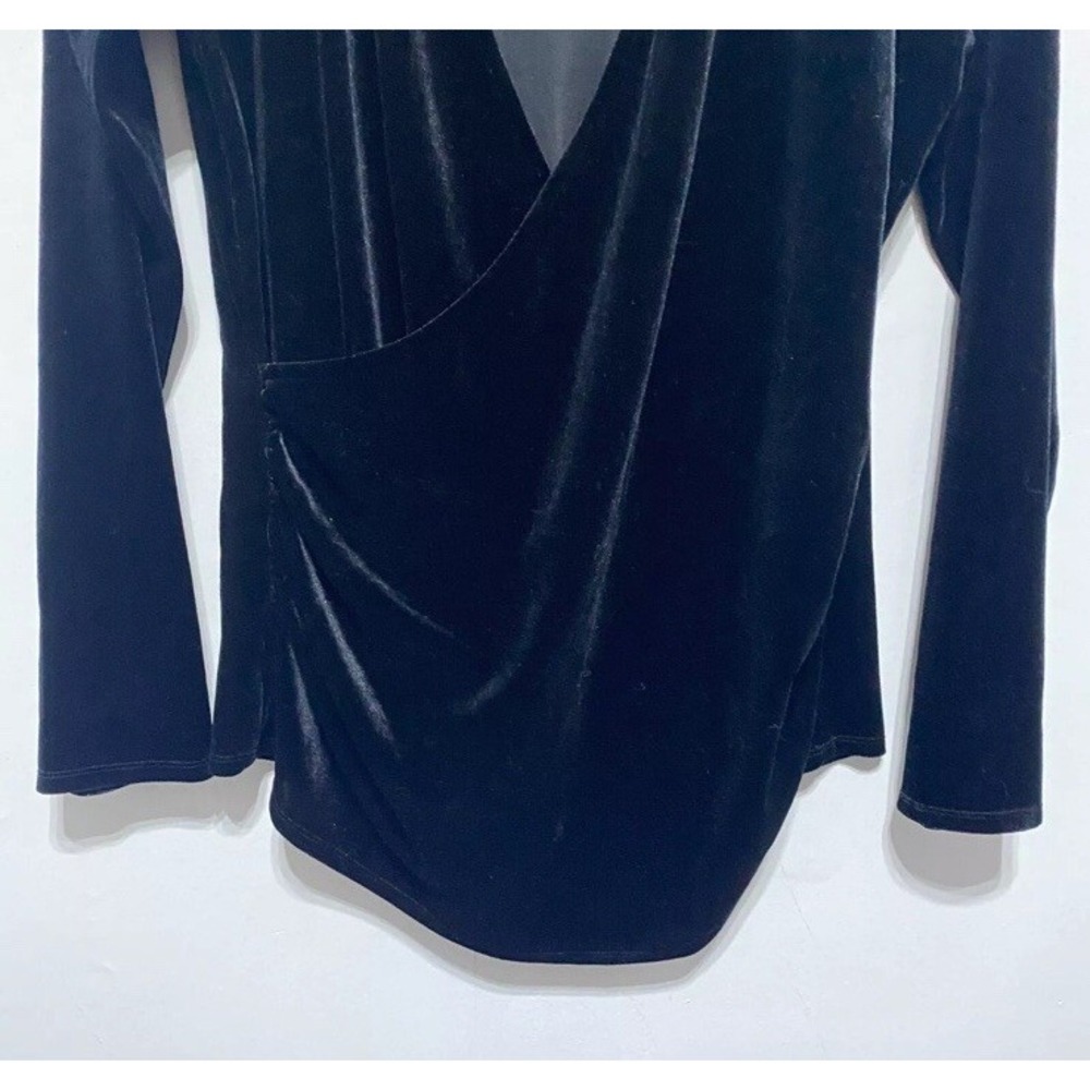 Sundance Black Velour Top L Faux Wrap Stretch Whimsigoth Boho Chic Classic - Picture 12 of 13